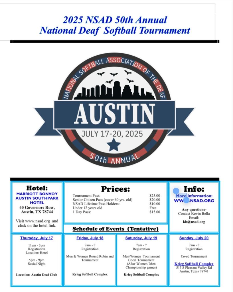 2025 NSAD 50th Annual National Deaf Softball Tournament FLYER